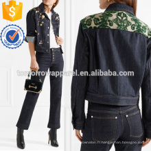 Flocage Jacquard-embellies Agrémentée Denim Veste Fabrication En Gros Mode Femmes Vêtements (TA3033C)